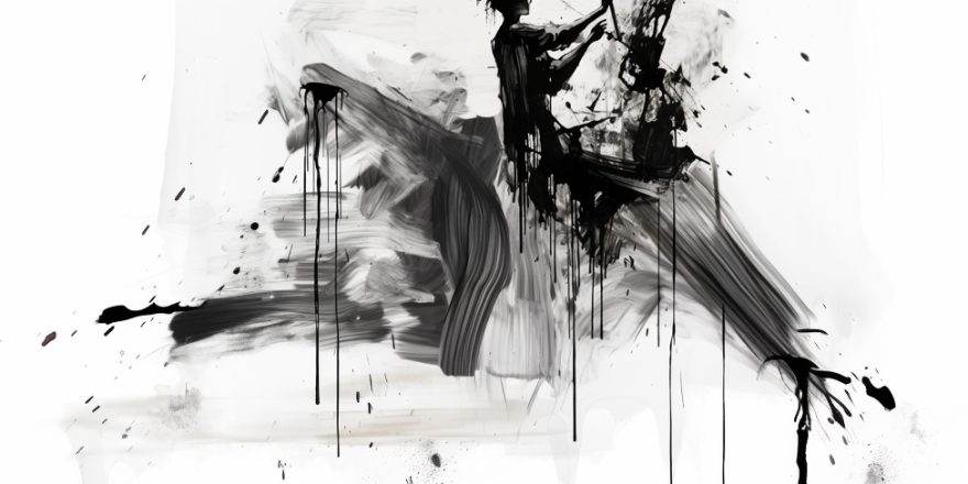 Illustration depicting paint splats and a frustrated artist